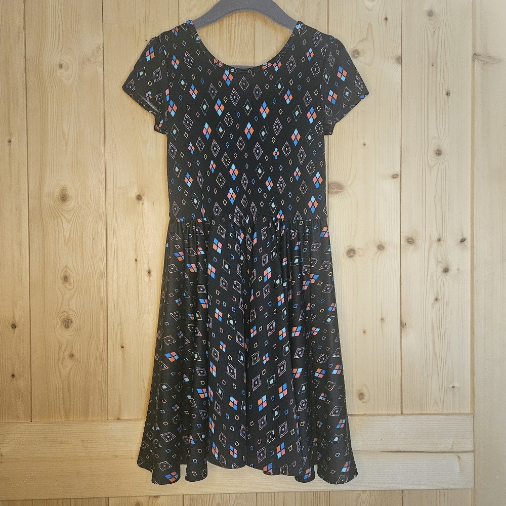 Girls Siz3 5/6 DotDot Smile Black Geometric Pattern Dress EUC